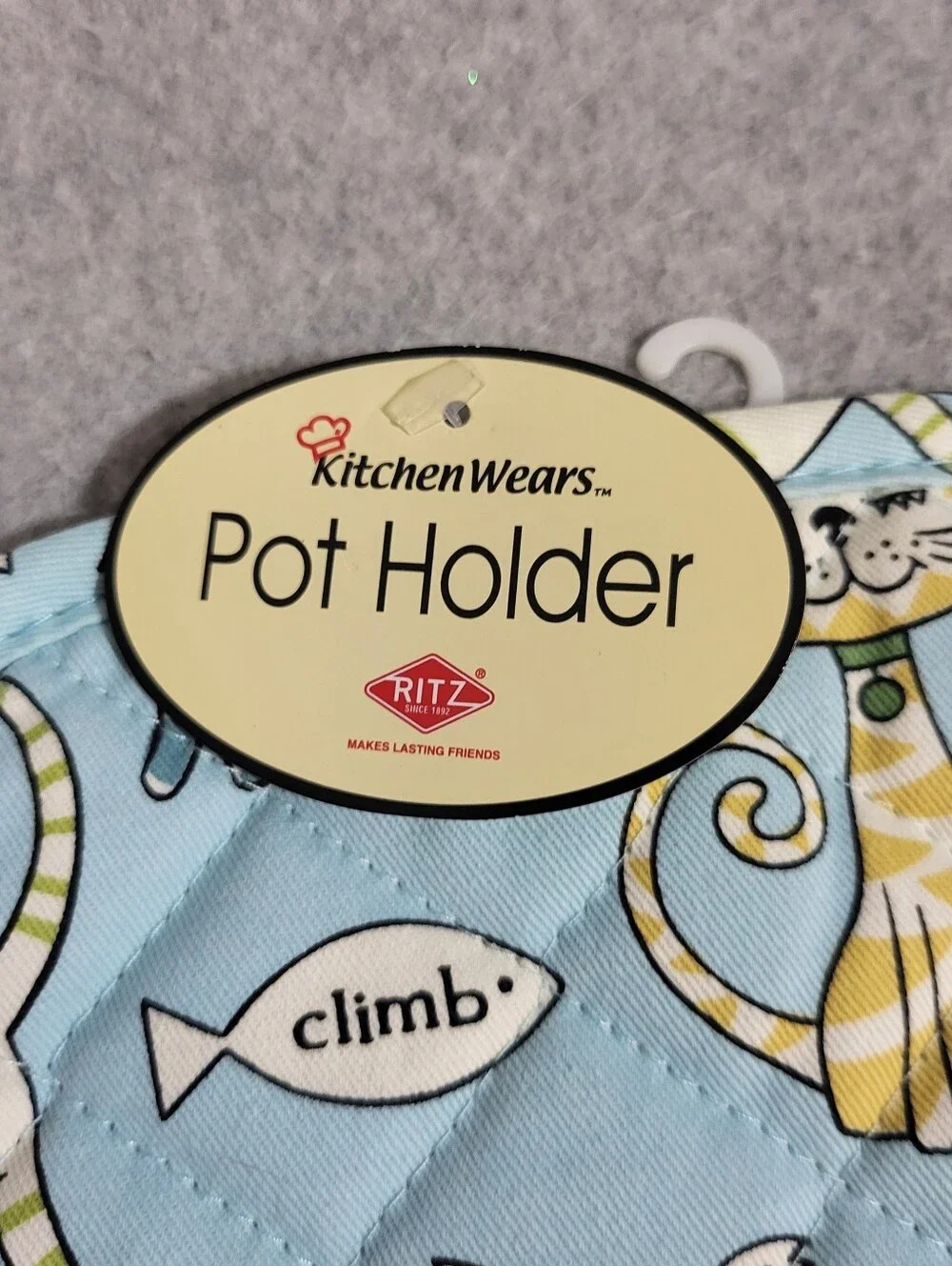 Ritz Kitchen Wears Retro Cats Set 2 Potholders Hot Pads Blue Quilted Kitsch MCM